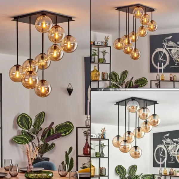 hofstein Gastor Plafonnier, Boule lumineuse Ambre, 9 lumières* Lampes En Verre