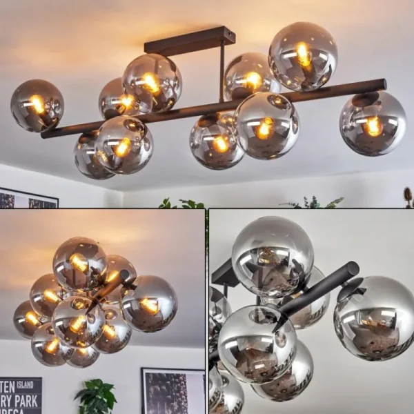 hofstein Gastor Plafonnier, Boule lumineuse Fumé, 10 lumières* Lampes Modernes