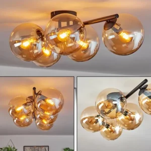 hofstein Gastor Plafonnier, Boule lumineuse Ambre, 5 lumières* Lampes En Verre