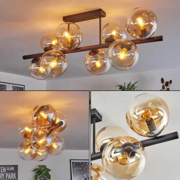 hofstein Gastor Plafonnier, Boule lumineuse Ambre, Clair, 8 lumières* Lampes En Verre