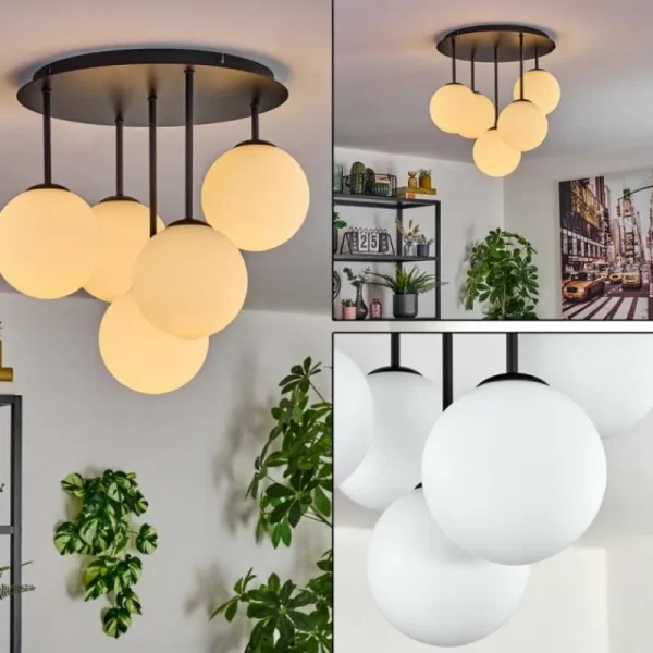 hofstein Gastor Plafonnier, Boule lumineuse 45 cm Blanc, 5 lumières* Lampes En Verre