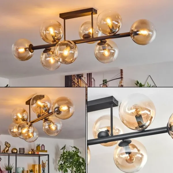 hofstein Gastor Plafonnier, Boule lumineuse Ambre, Clair, 8 lumières* Lampes En Verre