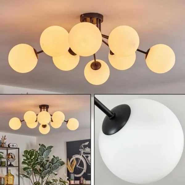 hofstein Gastor Plafonnier, Boule lumineuse 87 cm Blanc, 8 lumières* Lampes En Verre
