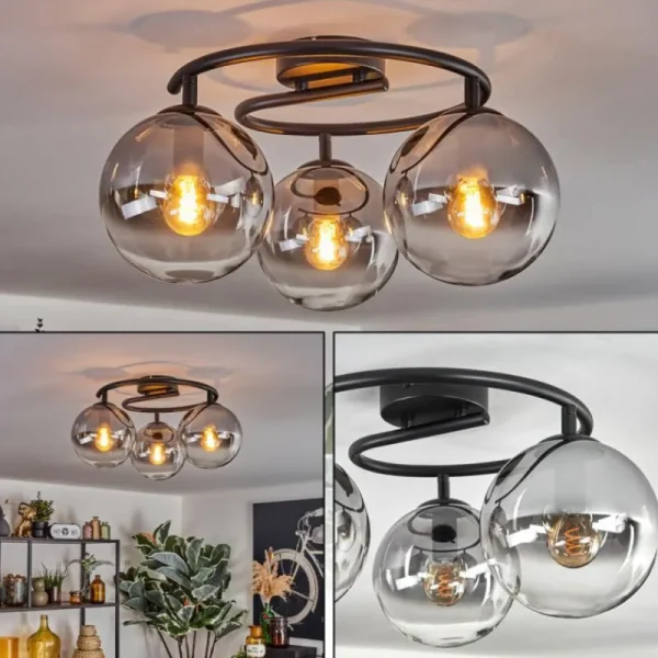 hofstein Gastor Plafonnier, Boule lumineuse Clair, Fumé, 3 lumières* Lampes Modernes