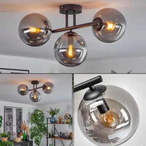 hofstein Gastor Plafonnier, Boule lumineuse Fumé, 3 lumières* Lampes Modernes