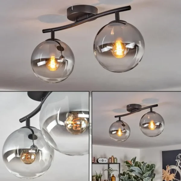 hofstein Gastor Plafonnier, Boule lumineuse Clair, Fumé, 2 lumières* Lampes Modernes