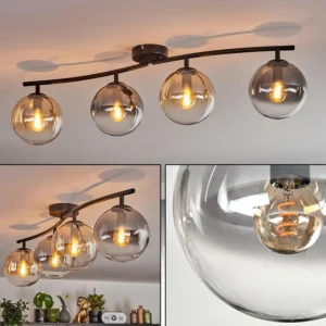 hofstein Gastor Plafonnier, Boule lumineuse Ambre, Clair, Fumé, 4 lumières* Lampes Modernes