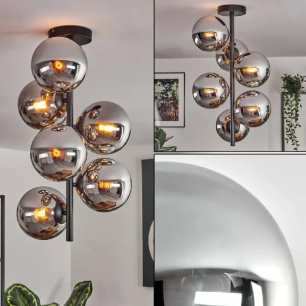 hofstein Gastor Plafonnier, Boule lumineuse Chrome, Fumé, 6 lumières* Lampes Modernes