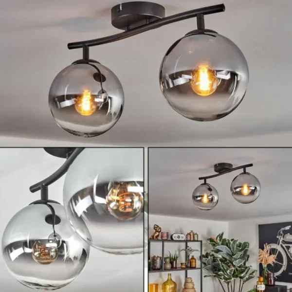 hofstein Gastor Plafonnier, Boule lumineuse Chrome, Clair, Fumé, 2 lumières* Lampes Modernes