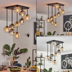 hofstein Gastor Plafonnier, Boule lumineuse Ambre, Clair, Fumé, 9 lumières* Lampes Modernes