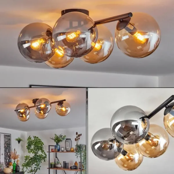 hofstein Gastor Plafonnier, Boule lumineuse Ambre, Fumé, 5 lumières* Lampes Modernes