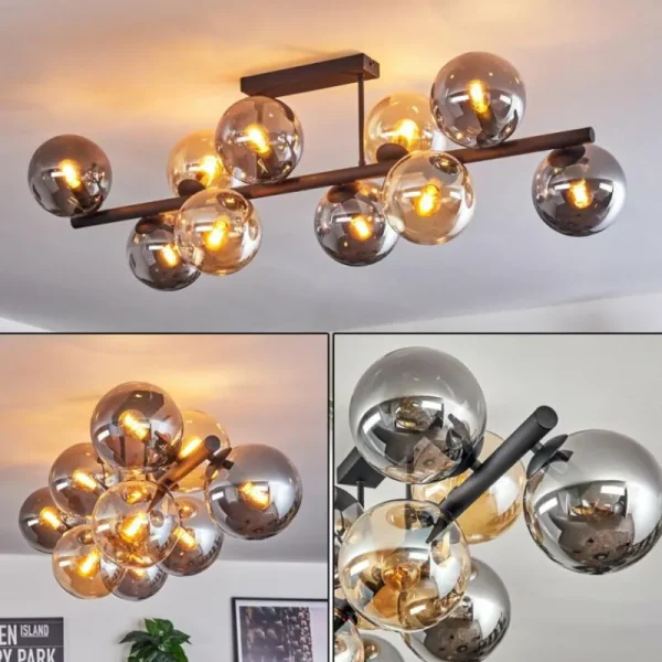 hofstein Gastor Plafonnier, Boule lumineuse Ambre, Fumé, 10 lumières* Lampes Modernes