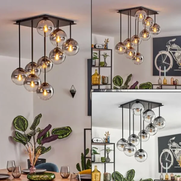 hofstein Gastor Plafonnier, Boule lumineuse Clair, Fumé, 9 lumières* Lampes Modernes