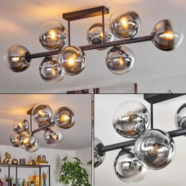hofstein Gastor Plafonnier, Boule lumineuse Chrome, Clair, Fumé, 8 lumières* Lampes Modernes