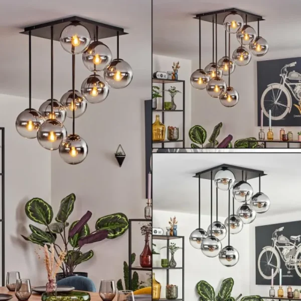 hofstein Gastor Plafonnier, Boule lumineuse Chrome, Clair, Fumé, 9 lumières* Lampes Modernes