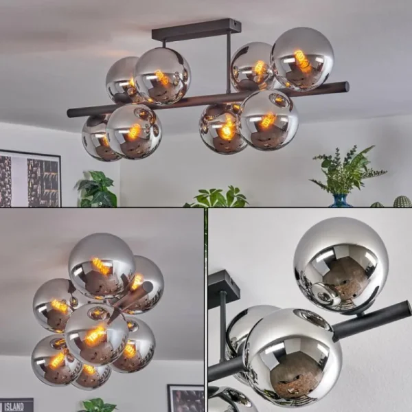 hofstein Gastor Plafonnier, Boule lumineuse Chrome, Fumé, 8 lumières* Lampes Modernes