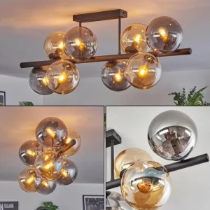 hofstein Gastor Plafonnier, Boule lumineuse Ambre, Fumé, 8 lumières* Lampes Modernes