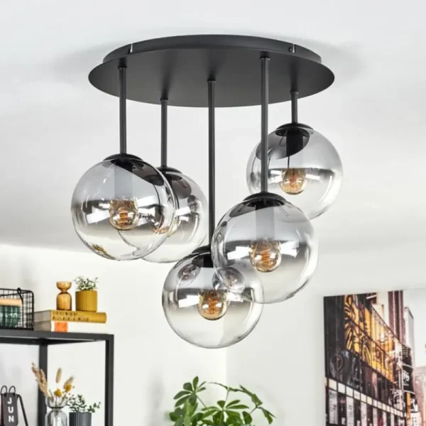 hofstein Gastor Plafonnier, Boule lumineuse 45 cm Clair, Fumé, 5 lumières* Lampes Modernes