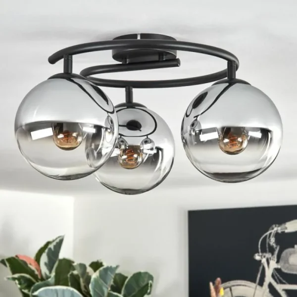 hofstein Gastor Plafonnier, Boule lumineuse 37 cm Chrome, Clair, Fumé, 3 lumières* Lampes Modernes