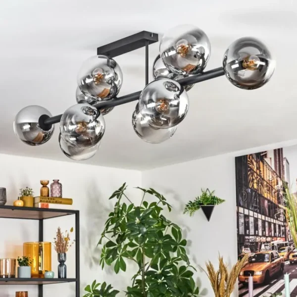 hofstein Gastor Plafonnier, Boule lumineuse Chrome, Clair, Fumé, 10 lumières* Lampes Modernes