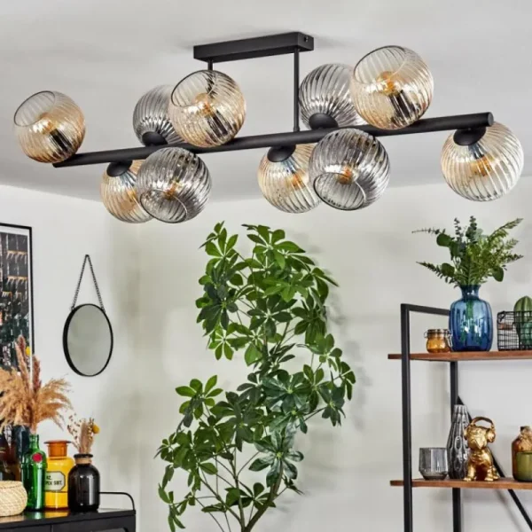 hofstein Gastor Plafonnier, Boule lumineuse Ambre, Clair, Fumé, 10 lumières* Lampes Modernes