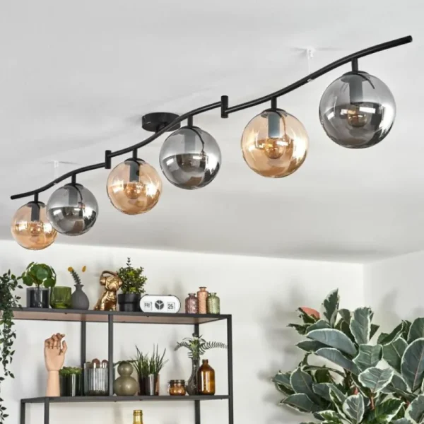 hofstein Gastor Plafonnier, Boule lumineuse Ambre, Fumé, 6 lumières* Lampes Modernes