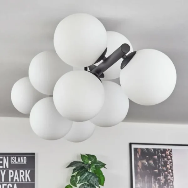 hofstein Gastor Plafonnier, Boule lumineuse Blanc, 10 lumières* Lampes En Verre