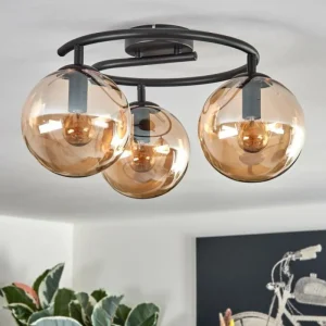 hofstein Gastor Plafonnier, Boule lumineuse Ambre, 3 lumières* Lampes En Verre