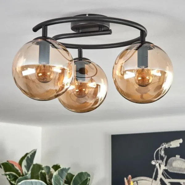 hofstein Gastor Plafonnier, Boule lumineuse Ambre, 3 lumières* Lampes En Verre