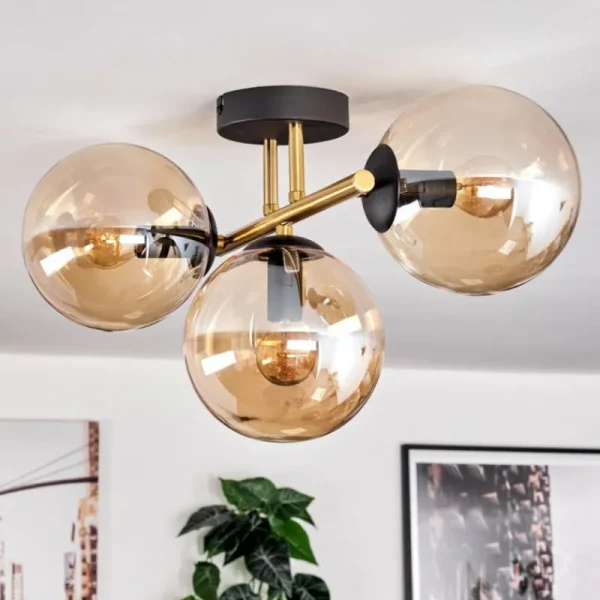 hofstein Gastor Plafonnier, Boule lumineuse 42 cm Or, Noir, 3 lumières* Lampes En Verre