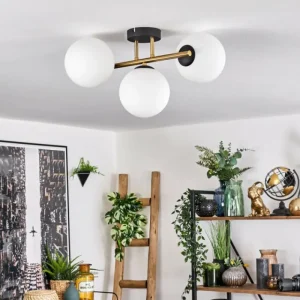 hofstein Gastor Plafonnier, Boule lumineuse 42 cm Or, Noir, 3 lumières* Lampes En Verre