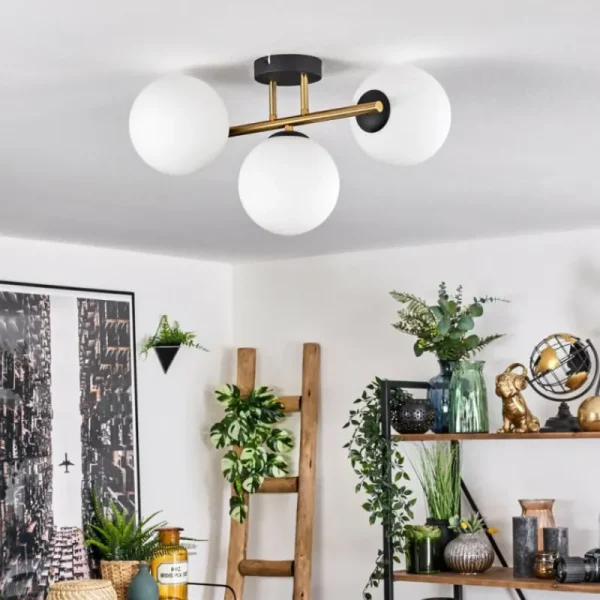 hofstein Gastor Plafonnier, Boule lumineuse 42 cm Or, Noir, 3 lumières* Lampes En Verre