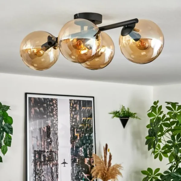 hofstein Gastor Plafonnier, Boule lumineuse Ambre, 4 lumières* Lampes En Verre