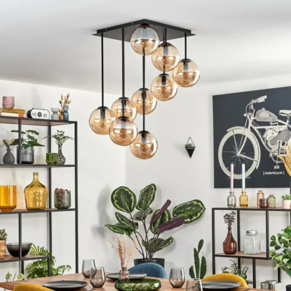 hofstein Gastor Plafonnier, Boule lumineuse Ambre, 9 lumières* Lampes En Verre