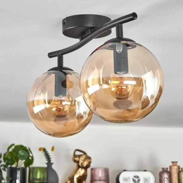 hofstein Gastor Plafonnier, Boule lumineuse Ambre, 2 lumières* Lampes En Verre