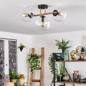 hofstein Gastor Plafonnier, Boule lumineuse 42 cm Or, Noir, 3 lumières* Lampes En Verre