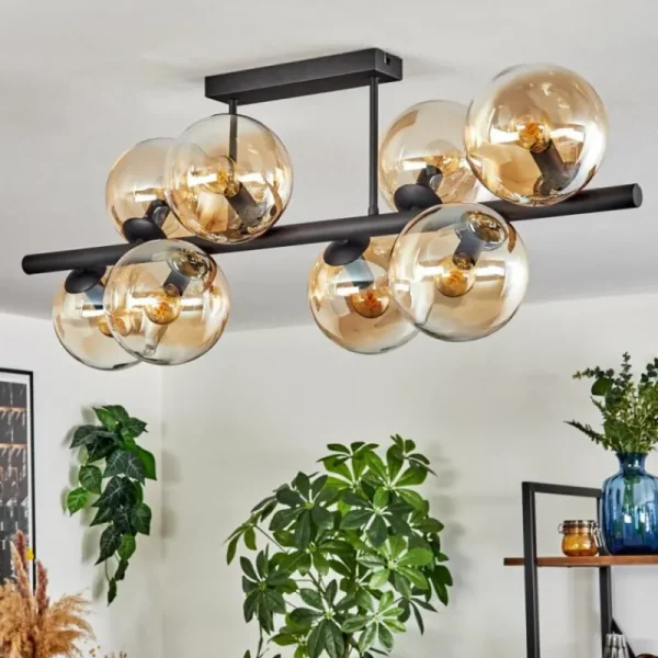hofstein Gastor Plafonnier, Boule lumineuse Ambre, Clair, 8 lumières* Lampes En Verre