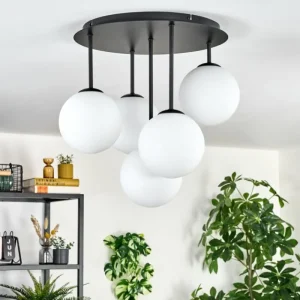 hofstein Gastor Plafonnier, Boule lumineuse 45 cm Blanc, 5 lumières* Lampes En Verre