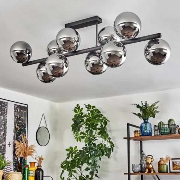 hofstein Gastor Plafonnier, Boule lumineuse Chrome, Fumé, 10 lumières* Lampes Modernes