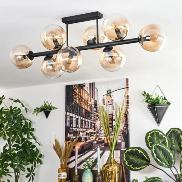 hofstein Gastor Plafonnier, Boule lumineuse Ambre, Clair, 8 lumières* Lampes En Verre