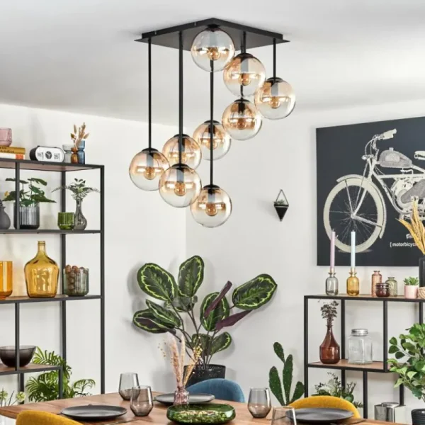 hofstein Gastor Plafonnier, Boule lumineuse Ambre, Clair, 9 lumières* Lampes En Verre