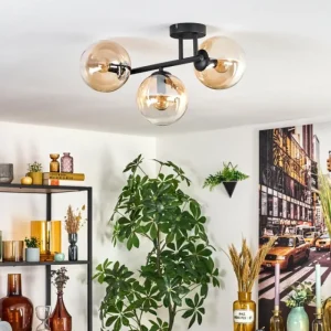 hofstein Gastor Plafonnier, Boule lumineuse Ambre, Clair, 3 lumières* Lampes En Verre