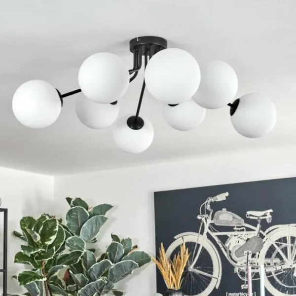 hofstein Gastor Plafonnier, Boule lumineuse 87 cm Blanc, 8 lumières* Lampes En Verre