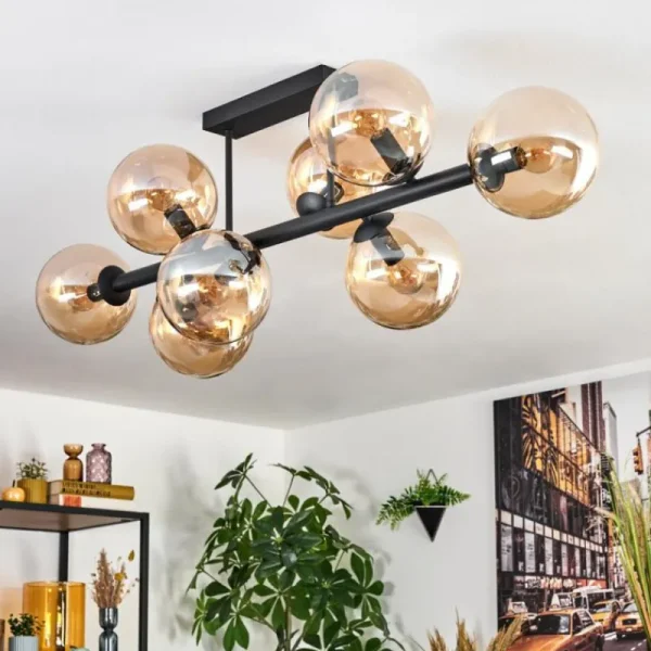 hofstein Gastor Plafonnier, Boule lumineuse Ambre, 8 lumières* Lampes En Verre