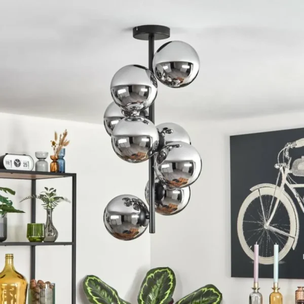hofstein Gastor Plafonnier, Boule lumineuse Chrome, Fumé, 8 lumières* Lampes Modernes