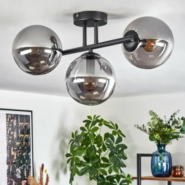 hofstein Gastor Plafonnier, Boule lumineuse Fumé, 3 lumières* Lampes Modernes