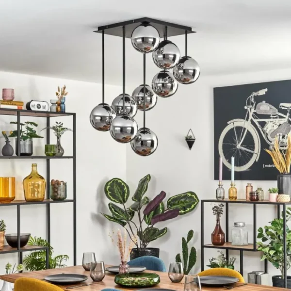 hofstein Gastor Plafonnier, Boule lumineuse Chrome, Fumé, 9 lumières* Lampes Modernes