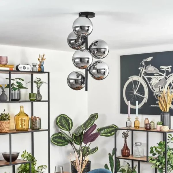 hofstein Gastor Plafonnier, Boule lumineuse Chrome, Fumé, 6 lumières* Lampes Modernes