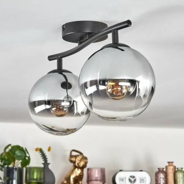 hofstein Gastor Plafonnier, Boule lumineuse Chrome, Clair, Fumé, 2 lumières* Lampes Modernes