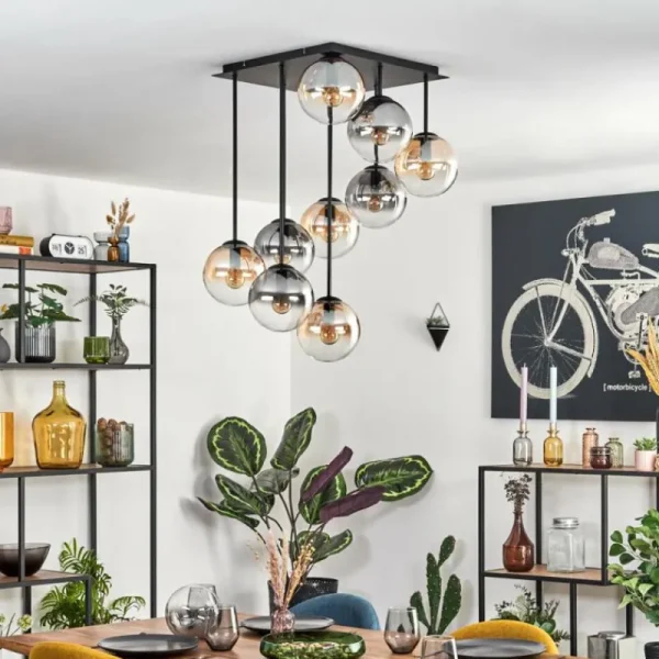hofstein Gastor Plafonnier, Boule lumineuse Ambre, Clair, Fumé, 9 lumières* Lampes Modernes